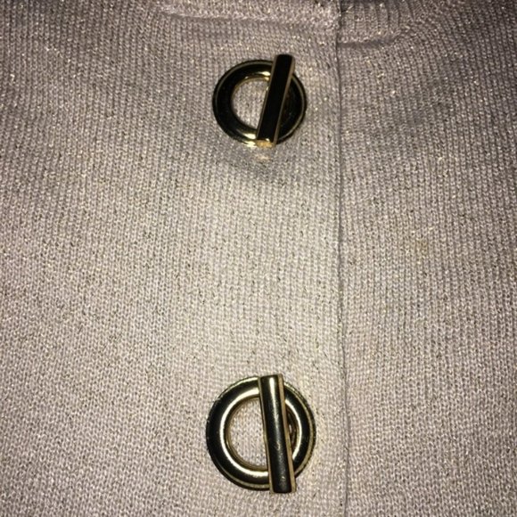 Ellen Tracy Taupe Gold Flecks Toggle Button Sweater Cardigan Sz M $261 - Picture 3 of 3